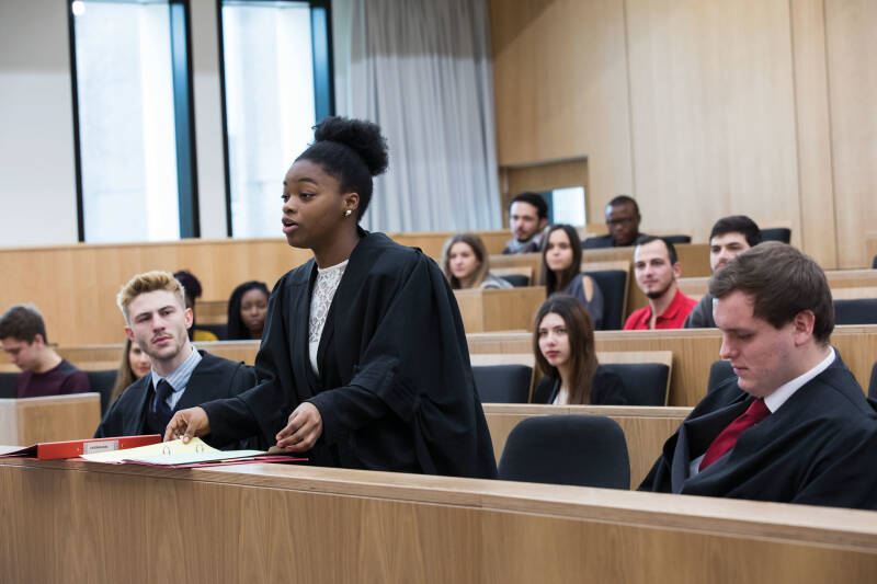 Student in mooting chamber