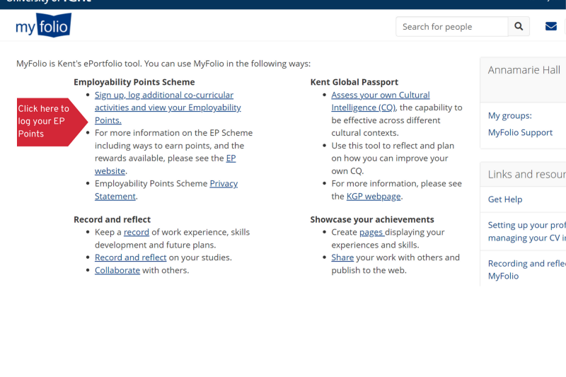 Click on 'Employability Points Scheme' to start logging your points.