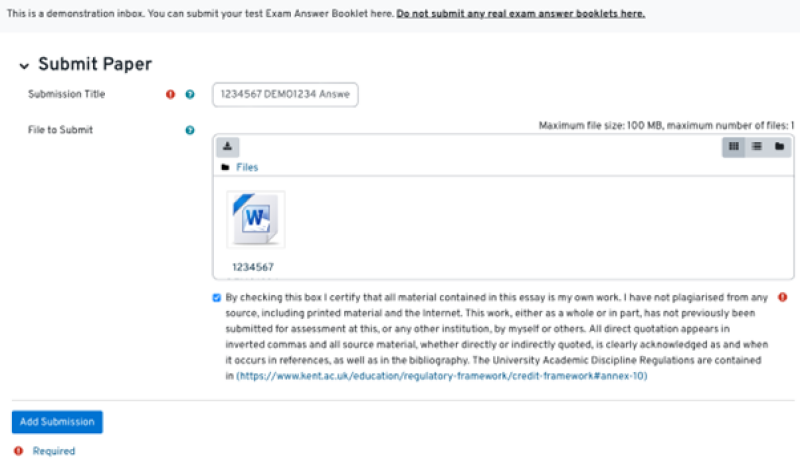 A screenshot showing the Turnitin upload process