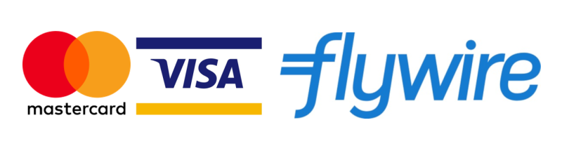 Mastercard, visa and flywire logos